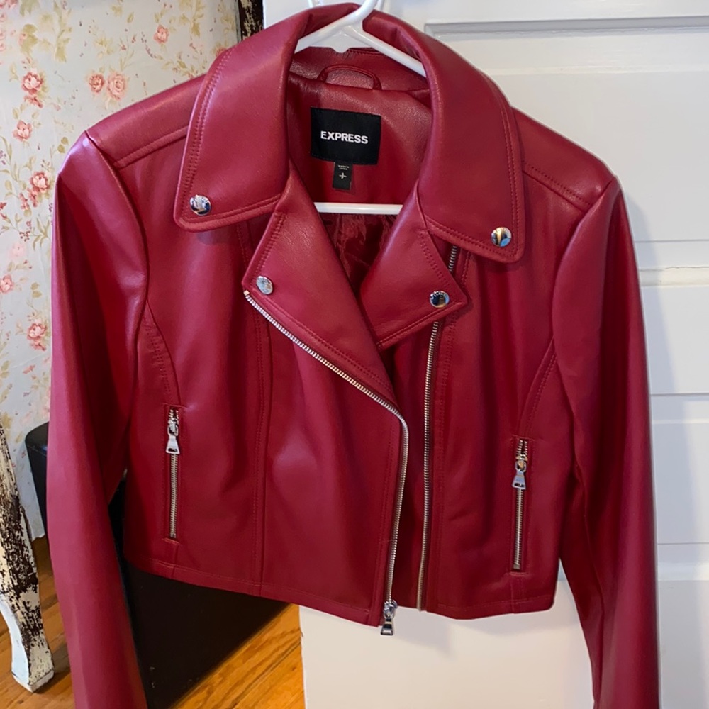 Express Red Faux Leather Moto Jacket